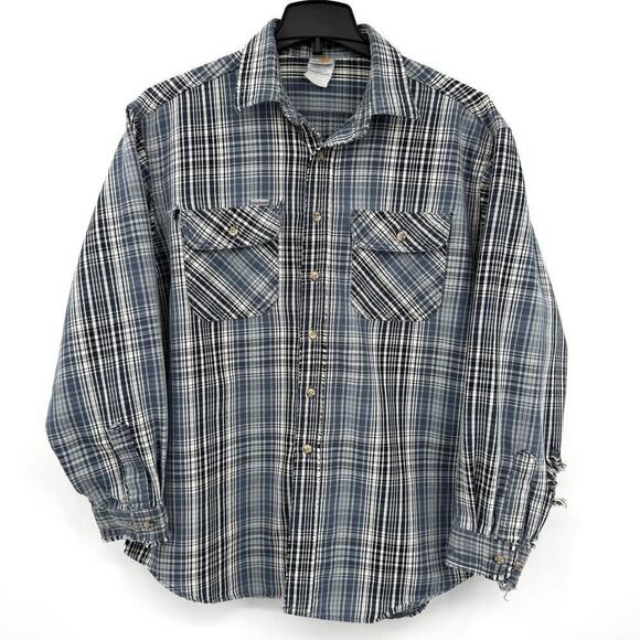 Vintage 90s Carhartt Heavy Cotton Button Up Shirt DESTROYED Men’s Size XL Grunge - Picture 1 of 9